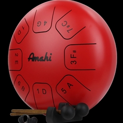 Amahi 10" Steel Tongue Drum Red with Gig Bag