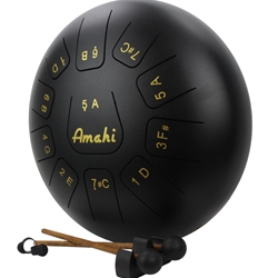 Amahi 12" Steel Tongue Drum Black with Gig Bag - D Major